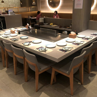 Kundenspezifischer Teppanyaki-Tischplatte-Grill, 9-Sitze- Teppanyaki-Grill-Grill für Fisch-Schalentier-Gemüse